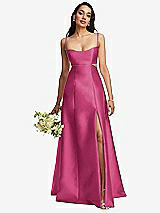 Alt View 1 Thumbnail - Tea Rose Open Neckline Cutout Satin Twill A-Line Gown with Pockets
