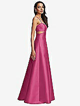 Side View Thumbnail - Tea Rose Open Neckline Cutout Satin Twill A-Line Gown with Pockets
