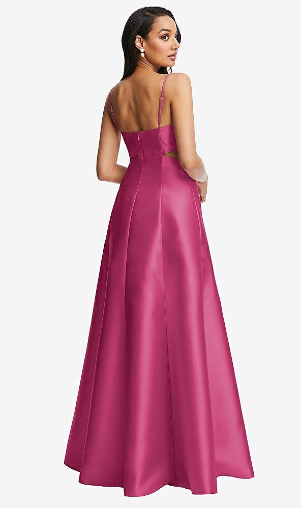 Back View - Tea Rose Open Neckline Cutout Satin Twill A-Line Gown with Pockets