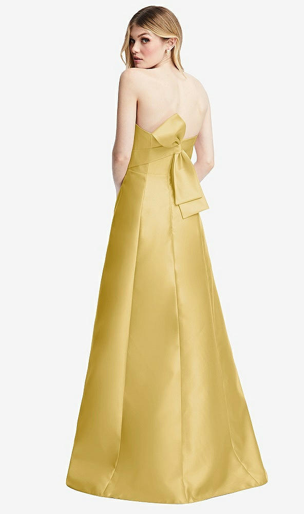 Back View - Maize Strapless A-line Satin Gown with Modern Bow Detail