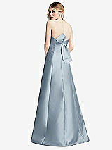 Rear View Thumbnail - Mist Strapless A-line Satin Gown with Modern Bow Detail