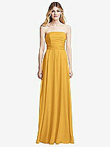 Front View Thumbnail - NYC Yellow Shirred Bodice Strapless Chiffon Maxi Dress with Optional Straps