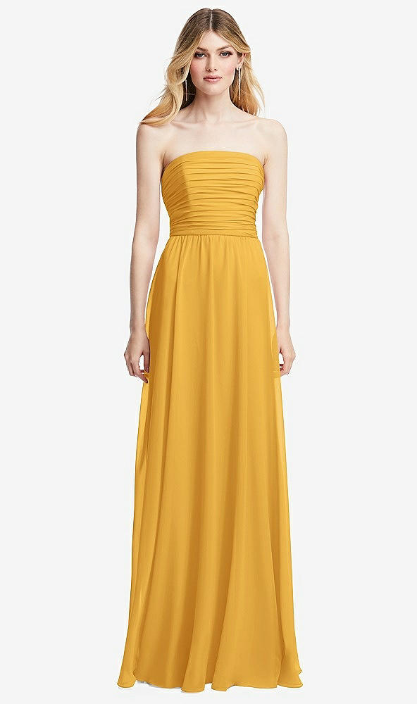 Front View - NYC Yellow Shirred Bodice Strapless Chiffon Maxi Dress with Optional Straps