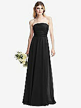 Alt View 1 Thumbnail - Black Shirred Bodice Strapless Chiffon Maxi Dress with Optional Straps