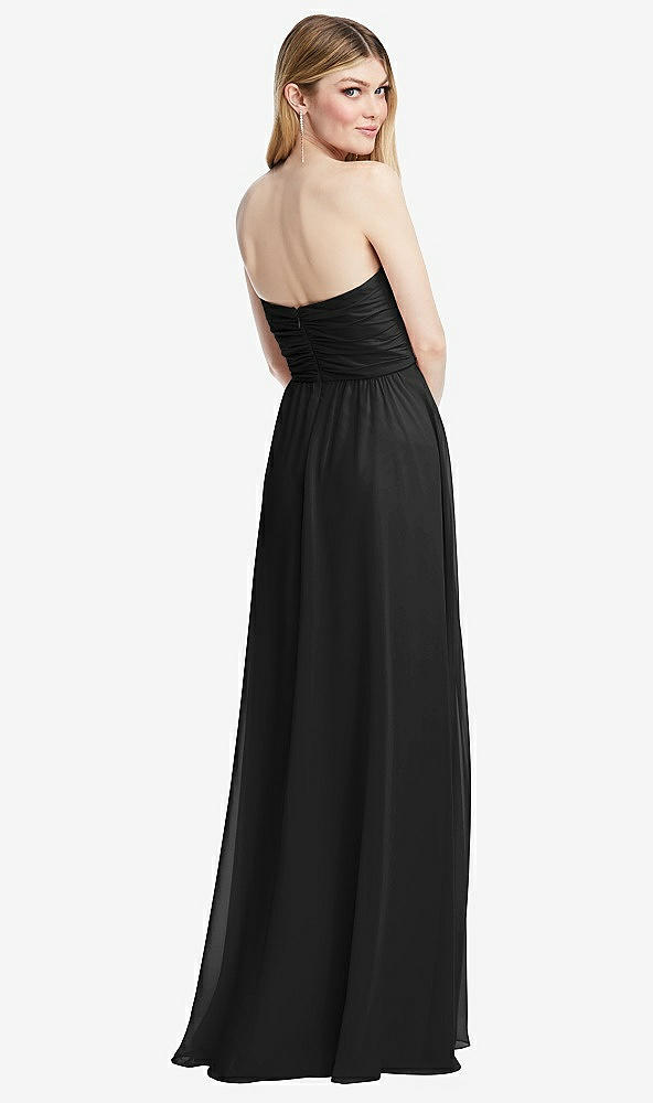 Back View - Black Shirred Bodice Strapless Chiffon Maxi Dress with Optional Straps