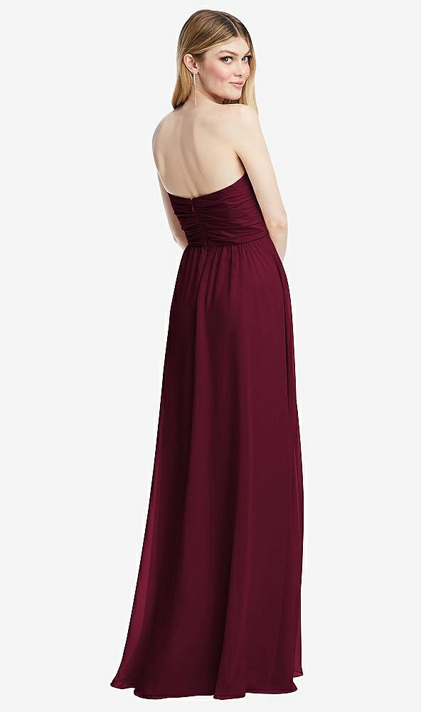 Back View - Cabernet Shirred Bodice Strapless Chiffon Maxi Dress with Optional Straps