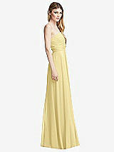 Side View Thumbnail - Pale Yellow Shirred Bodice Strapless Chiffon Maxi Dress with Optional Straps