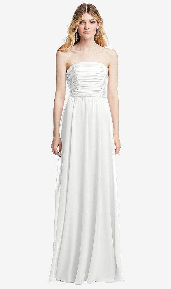 Front View - White Shirred Bodice Strapless Chiffon Maxi Dress with Optional Straps