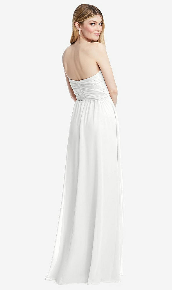 Back View - White Shirred Bodice Strapless Chiffon Maxi Dress with Optional Straps