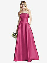 Alt View 1 Thumbnail - Tea Rose Strapless Bias Cuff Bodice Satin Gown with Pockets