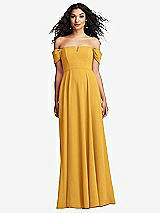 Front View Thumbnail - NYC Yellow Off-the-Shoulder Pleated Cap Sleeve A-line Maxi Dress