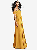 Side View Thumbnail - NYC Yellow Off-the-Shoulder Pleated Cap Sleeve A-line Maxi Dress