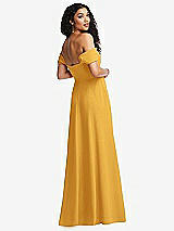 Rear View Thumbnail - NYC Yellow Off-the-Shoulder Pleated Cap Sleeve A-line Maxi Dress