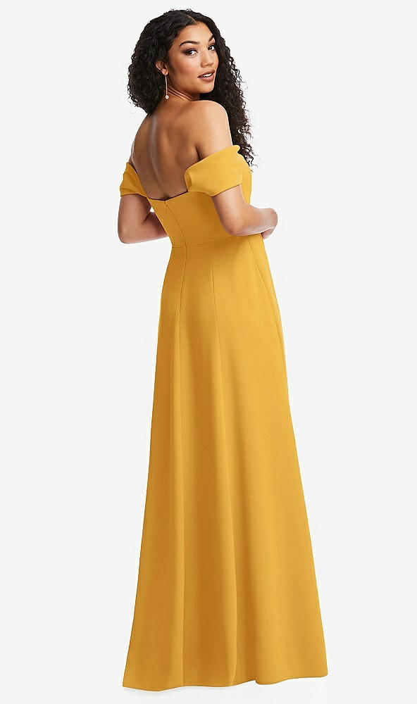 Back View - NYC Yellow Off-the-Shoulder Pleated Cap Sleeve A-line Maxi Dress