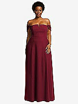 Alt View 2 Thumbnail - Burgundy Off-the-Shoulder Pleated Cap Sleeve A-line Maxi Dress