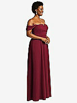 Alt View 3 Thumbnail - Burgundy Off-the-Shoulder Pleated Cap Sleeve A-line Maxi Dress