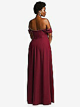 Alt View 4 Thumbnail - Burgundy Off-the-Shoulder Pleated Cap Sleeve A-line Maxi Dress