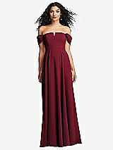 Front View Thumbnail - Burgundy Off-the-Shoulder Pleated Cap Sleeve A-line Maxi Dress