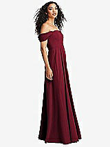 Side View Thumbnail - Burgundy Off-the-Shoulder Pleated Cap Sleeve A-line Maxi Dress