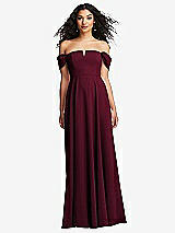 Front View Thumbnail - Cabernet Off-the-Shoulder Pleated Cap Sleeve A-line Maxi Dress