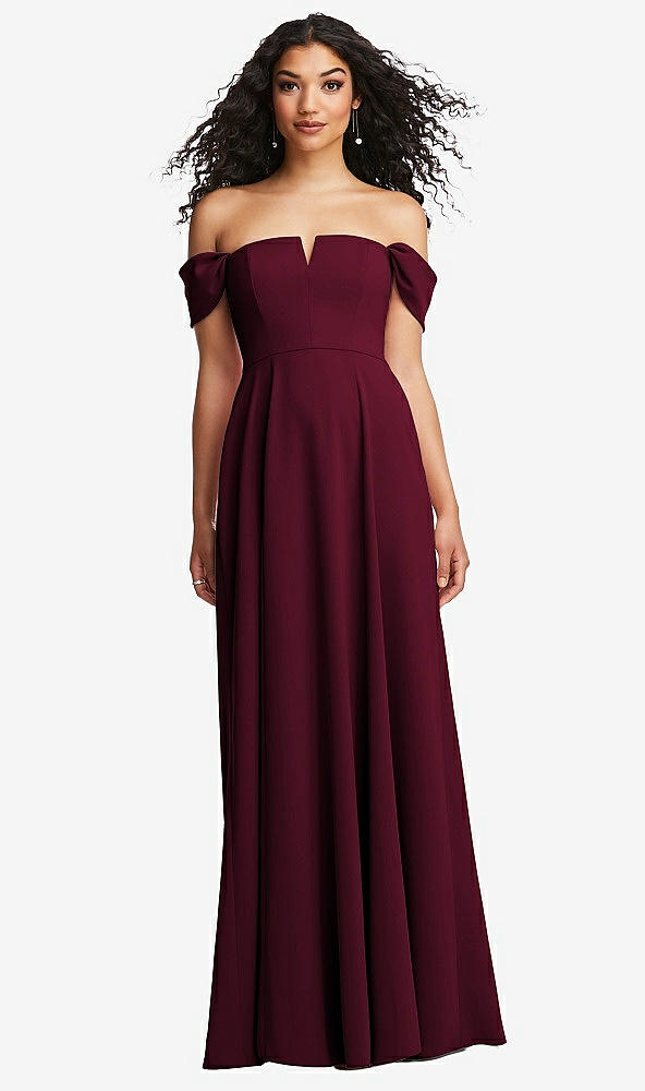 Front View - Cabernet Off-the-Shoulder Pleated Cap Sleeve A-line Maxi Dress