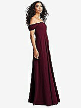 Side View Thumbnail - Cabernet Off-the-Shoulder Pleated Cap Sleeve A-line Maxi Dress