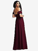 Rear View Thumbnail - Cabernet Off-the-Shoulder Pleated Cap Sleeve A-line Maxi Dress