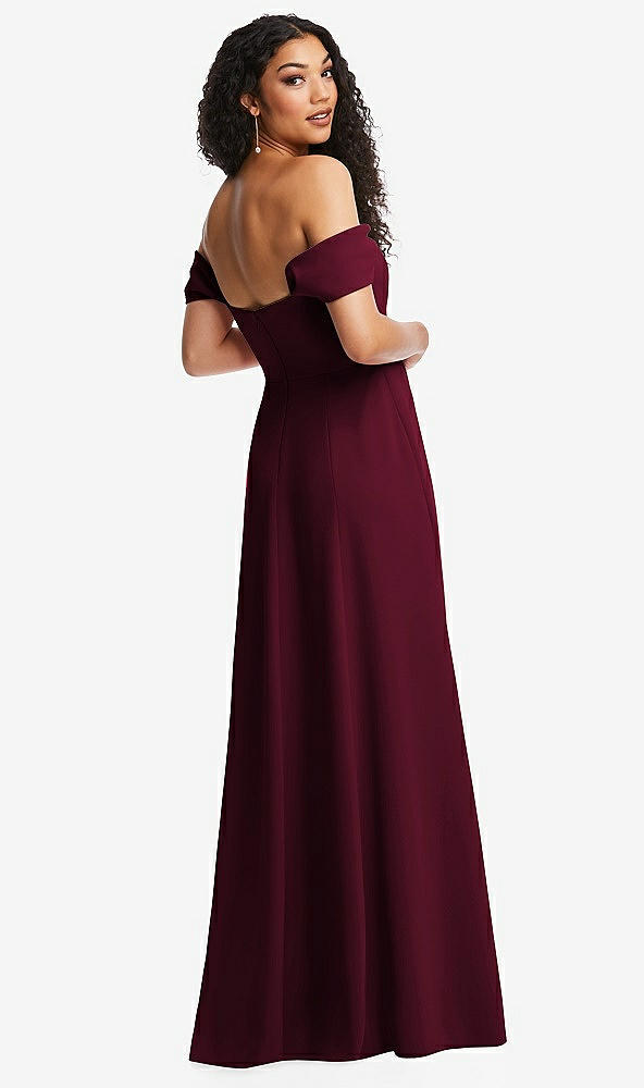 Back View - Cabernet Off-the-Shoulder Pleated Cap Sleeve A-line Maxi Dress