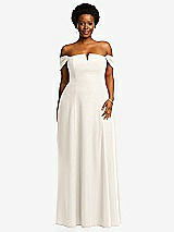 Alt View 2 Thumbnail - Ivory Off-the-Shoulder Pleated Cap Sleeve A-line Maxi Dress