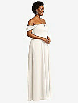 Alt View 3 Thumbnail - Ivory Off-the-Shoulder Pleated Cap Sleeve A-line Maxi Dress