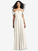 Front View Thumbnail - Ivory Off-the-Shoulder Pleated Cap Sleeve A-line Maxi Dress