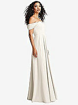 Side View Thumbnail - Ivory Off-the-Shoulder Pleated Cap Sleeve A-line Maxi Dress
