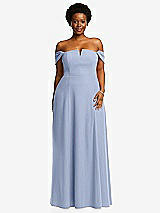 Alt View 2 Thumbnail - Sky Blue Off-the-Shoulder Pleated Cap Sleeve A-line Maxi Dress