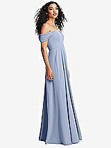 Side View Thumbnail - Sky Blue Off-the-Shoulder Pleated Cap Sleeve A-line Maxi Dress
