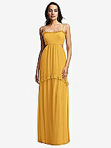 Front View Thumbnail - NYC Yellow Ruffle-Trimmed Cutout Tie-Back Maxi Dress with Tiered Skirt