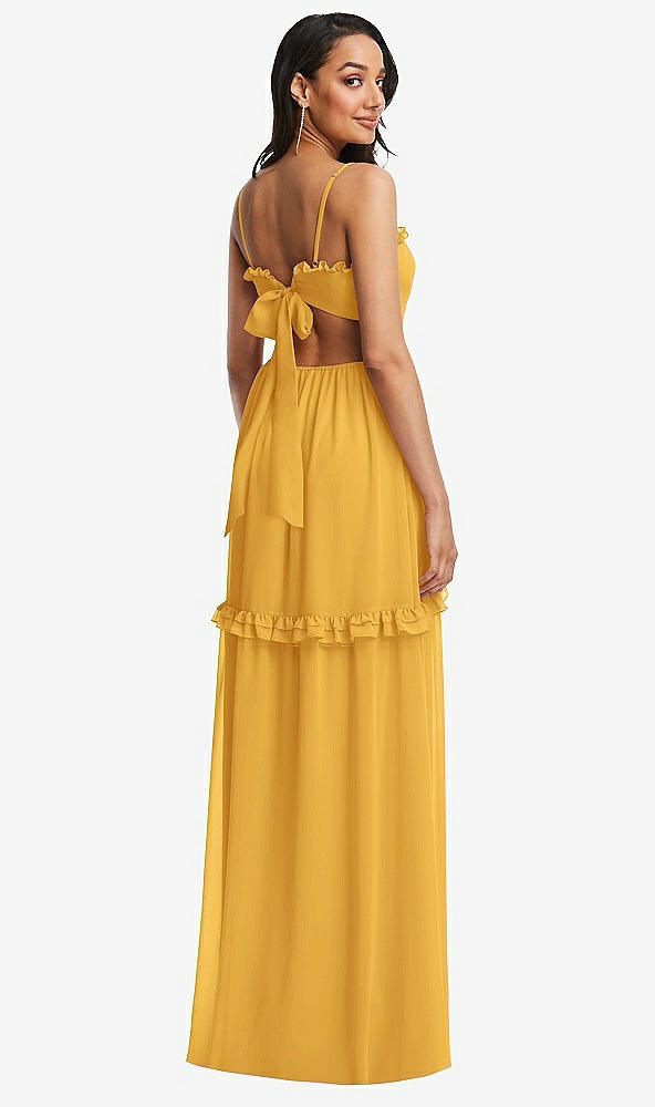Back View - NYC Yellow Ruffle-Trimmed Cutout Tie-Back Maxi Dress with Tiered Skirt