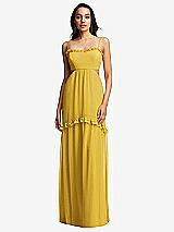 Front View Thumbnail - Marigold Ruffle-Trimmed Cutout Tie-Back Maxi Dress with Tiered Skirt