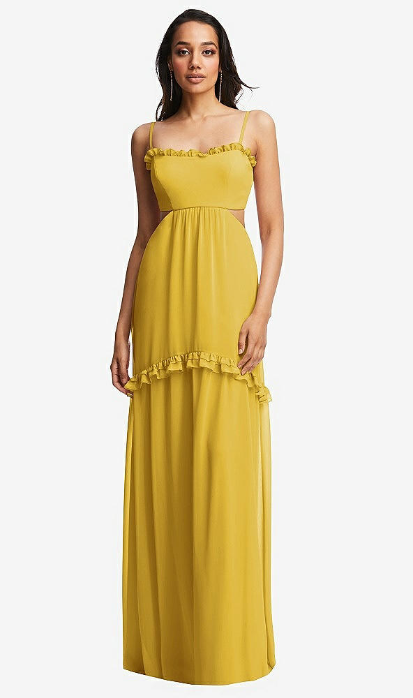 Front View - Marigold Ruffle-Trimmed Cutout Tie-Back Maxi Dress with Tiered Skirt