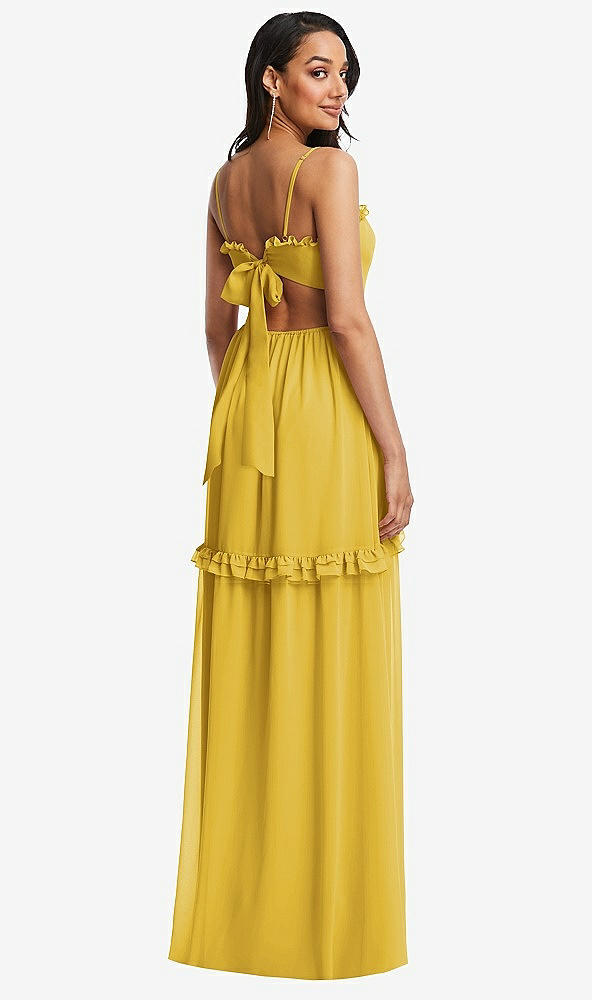 Back View - Marigold Ruffle-Trimmed Cutout Tie-Back Maxi Dress with Tiered Skirt