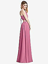 Side View Thumbnail - Orchid Pink Halter Cross-Strap Gathered Tie-Back Cutout Maxi Dress