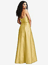 Rear View Thumbnail - Maize Strapless Bustier A-Line Satin Gown with Front Slit