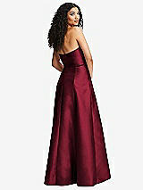 Rear View Thumbnail - Burgundy Strapless Bustier A-Line Satin Gown with Front Slit