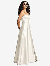 Side View Thumbnail - Ivory Strapless Bustier A-Line Satin Gown with Front Slit