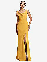 Front View Thumbnail - NYC Yellow Cowl-Neck Wide Strap Crepe Trumpet Gown with Front Slit