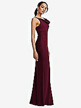 Side View Thumbnail - Cabernet Cowl-Neck Wide Strap Crepe Trumpet Gown with Front Slit
