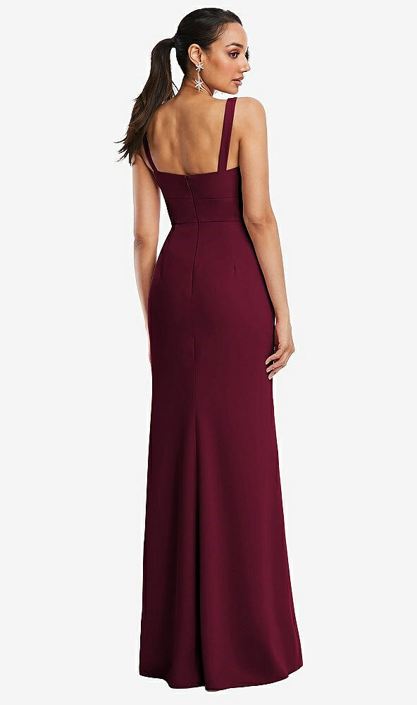 Back View - Cabernet Cowl-Neck Wide Strap Crepe Trumpet Gown with Front Slit
