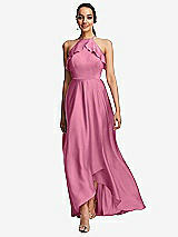 Front View Thumbnail - Orchid Pink Ruffle-Trimmed Bodice Halter Maxi Dress with Wrap Slit