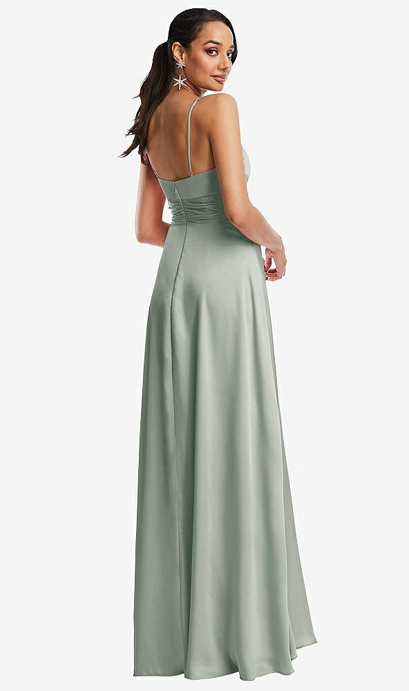 Back View - Willow Green Triangle Cutout Bodice Maxi Dress with Adjustable Straps