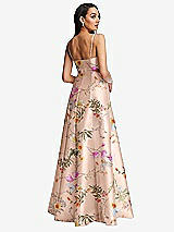 Rear View Thumbnail - Butterfly Botanica Pink Sand Open Neck Cutout Floral Satin A-Line Gown with Pockets