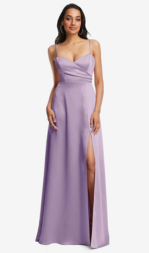 Front View - Pale Purple Adjustable Strap A-Line Faux Wrap Maxi Dress